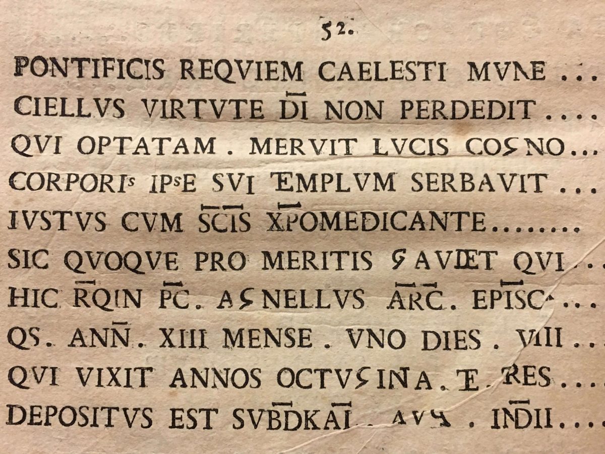 Iscrizione del vescovo Agnello, da Desiderio Spreti, XVIII secolo
